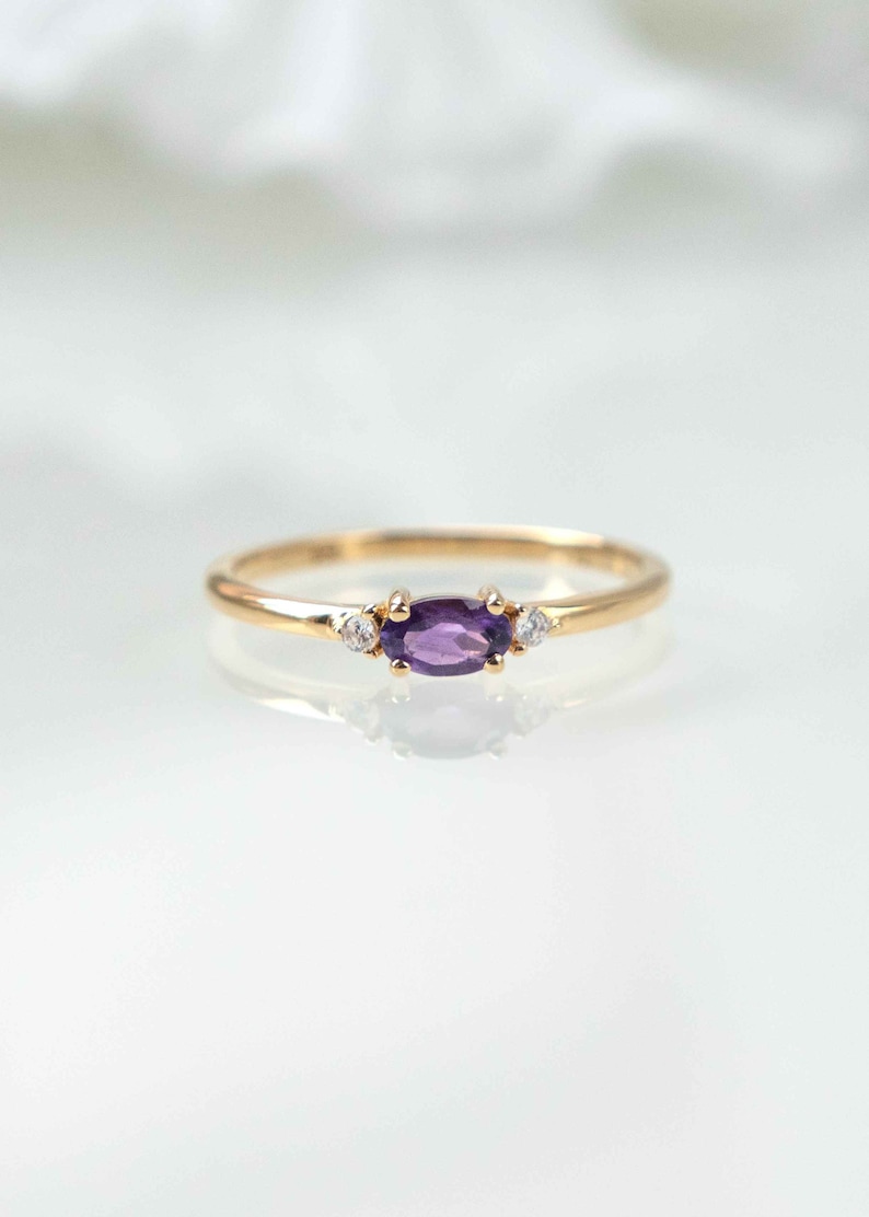 Dainty Amethyst Ring in Gold, genuine natural gemstone, delicate ring, February birthstone birthday gifts for her