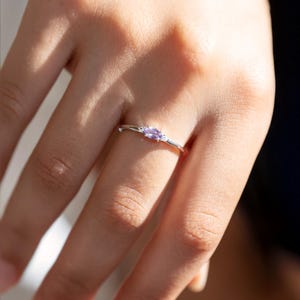 Dainty Amethyst Ring in Sterling Silver, genuine natural gemstone, delicate ring, February birthstone birthday gifts for h