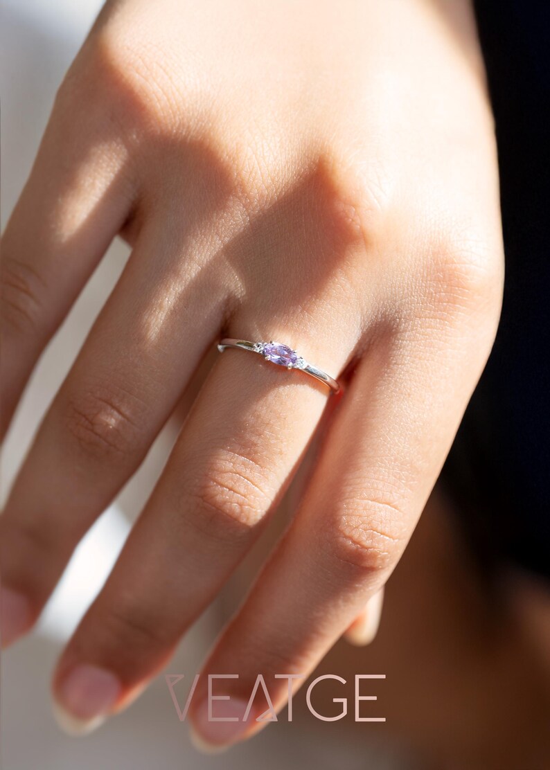 Dainty Amethyst Ring in Sterling Silver, genuine natural gemstone, delicate ring, February birthstone birthday gifts for h
