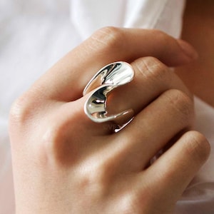 Unique Statement Ring in 925 Sterling Silver, Swirl Ring, Artisan Made Handmade Jewelry, Gift for Women, Large Chunky Silver Ring for Women