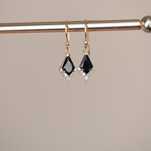 Art Deco Black Onyx Earrings Gold, Dangle Drop Earrings Natural Black Onyx Gemstone, Elegant Earrings Gift for Women, Unique Birthday Gift