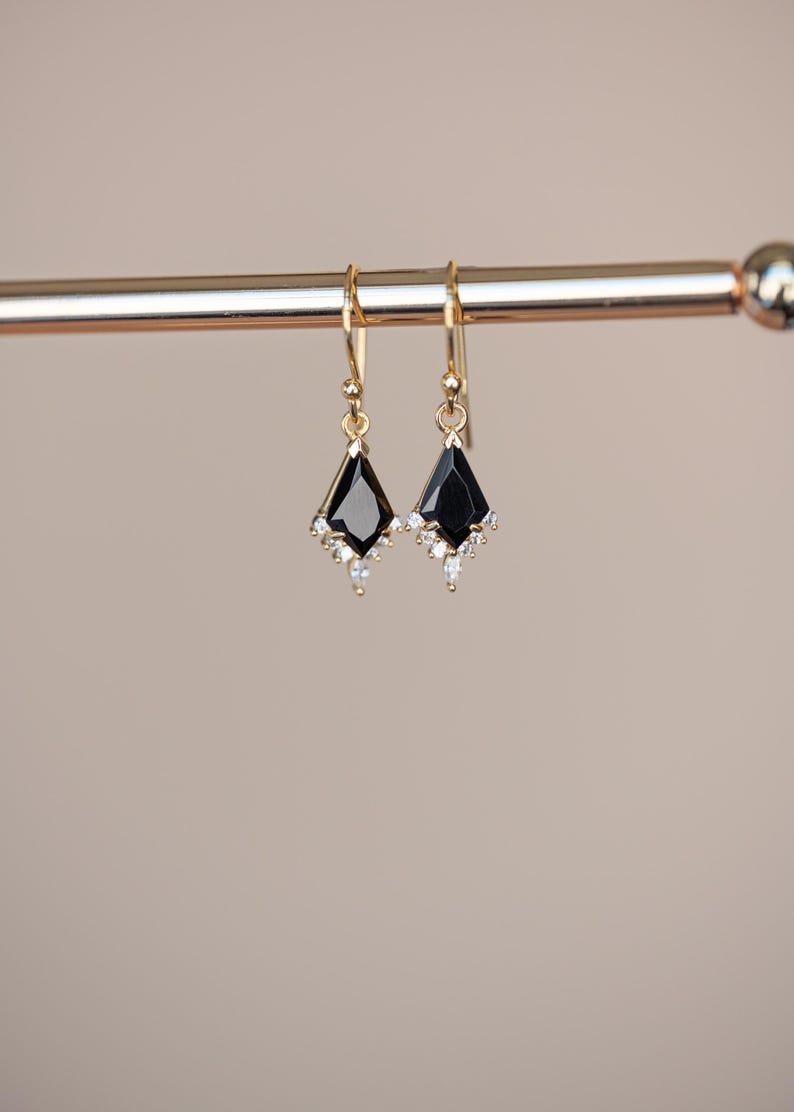 Art Deco Black Onyx Earrings Gold, Dangle Drop Earrings Natural Black Onyx Gemstone, Elegant Earrings Gift for Women, Unique Birthday Gift