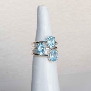 Sky Blue Topaz Ring in 925 Sterling Silver, December Birthstone Natural Gemstone Gifts, Birthday Anniversary Gifts for Wife Sister Mom