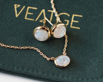 Earrings Necklace Set Moonstone, Natural Genuine Moonstone Jewelry, June Birthstone Adjustable Necklace, Birthday Gift for Her, Mom, Wife