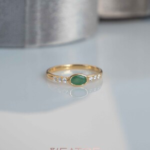 Natural Emerald Ring, Dainty Minimalist Wedding Band, May Birthstone Jewelry Birthday Gifts, Promise Ring, 14k Gold Vermeil, Stacking Ring