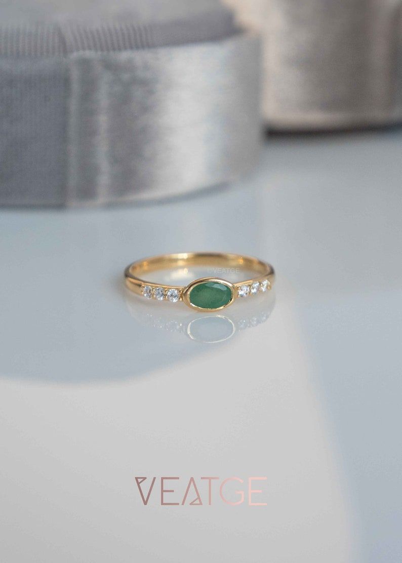 Natural Emerald Ring, Dainty Minimalist Wedding Band, May Birthstone Jewelry Birthday Gifts, Promise Ring, 14k Gold Vermeil, Stacking Ring