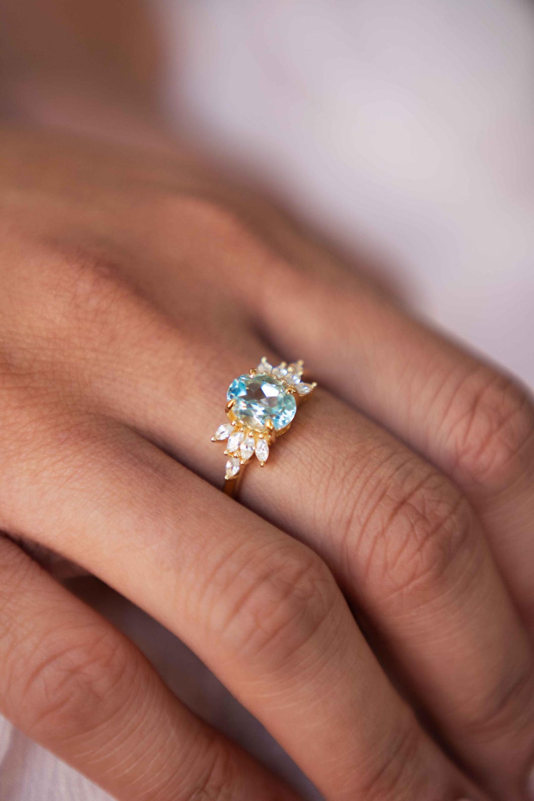 Natural Blue Topaz Dahlia Ring, Engagement Ring, December Birthstone ...