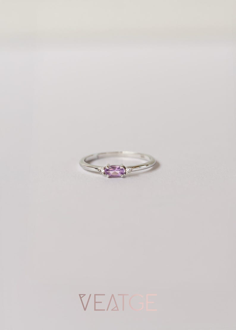 Dainty Amethyst Ring in Sterling Silver, genuine natural gemstone, delicate ring, February birthstone birthday gifts for her