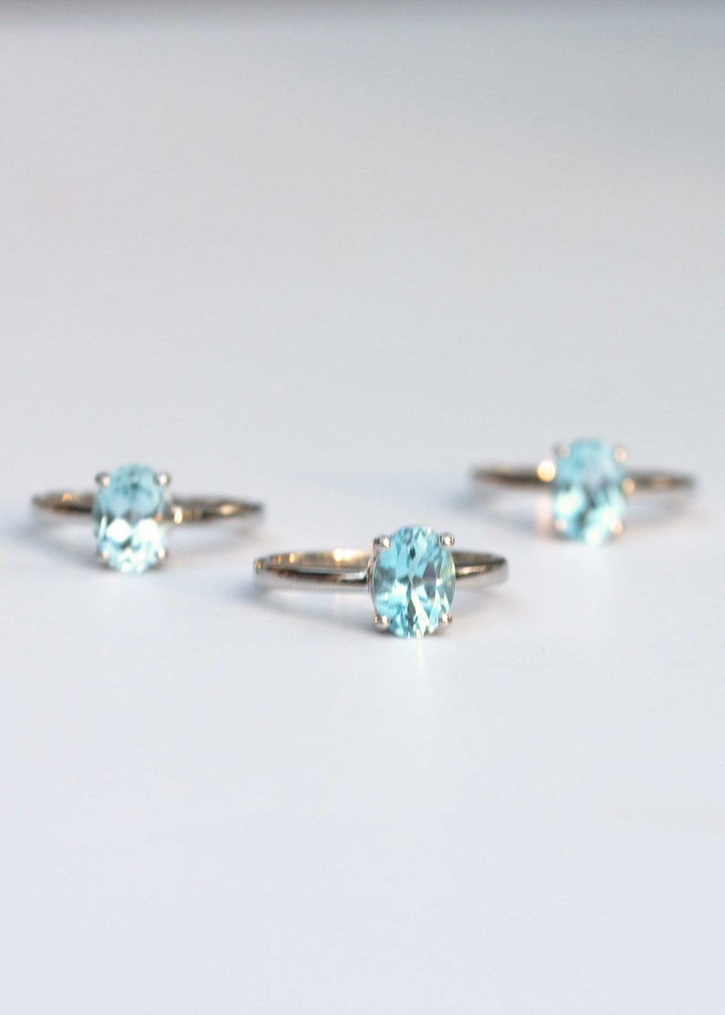 Sky Blue Topaz Ring in 925 Sterling Silver, December Birthstone Natural Gemstone Gifts, Birthday Anniversary Gifts for Wife Sister Mom