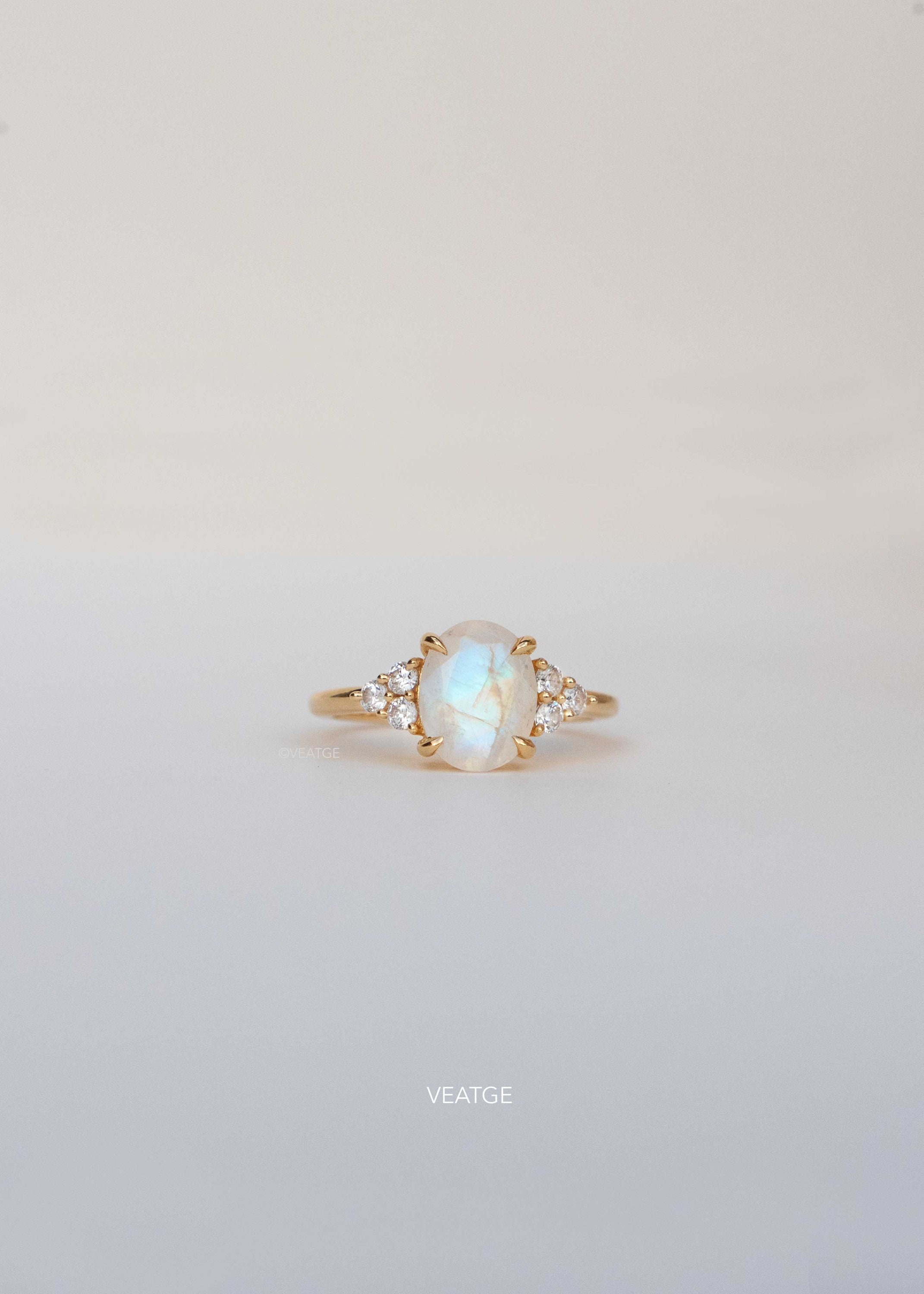 Rainbow Moonstone Fleur Ring, June Birthstone Gift, Moonstone Engagement Ring Gold, Anniversary Birthday Promise Ring for Women, Mom Gifts