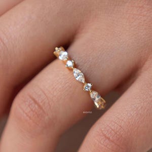 Marquise Full Eternity Wedding Band, 925 Diamond Rings for Women, Gold Wedding Band, Promise Anniversary Ring