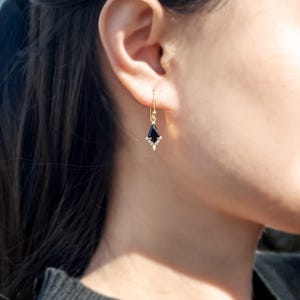 Art Deco Black Onyx Earrings Gold, Dangle Drop Earrings Natural Black Onyx Gemstone, Elegant Earrings Gift for Women, Unique Birthday Gift