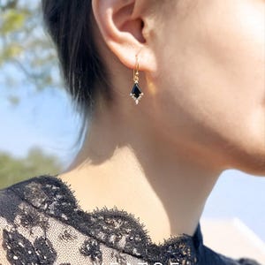 Art Deco Black Onyx Earrings Gold, Dangle Drop Earrings Natural Black Onyx Gemstone, Elegant Earrings Gift for Women, Unique Birthday Gift