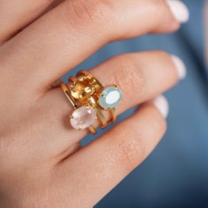 Aquamarine Ring Natural Gold Band, March Birthstone, Birthday Gifts for Women, Mom's birthday, best friends birthday