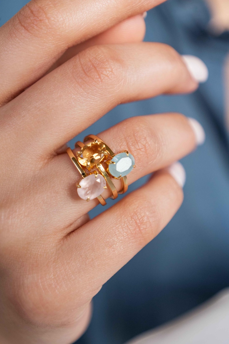Aquamarine Ring Natural Gold Band, March Birthstone, Birthday Gifts for Women, Mom's birthday, best friends birthday