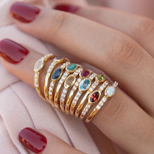 Gemstone stacking rings in gold dainty