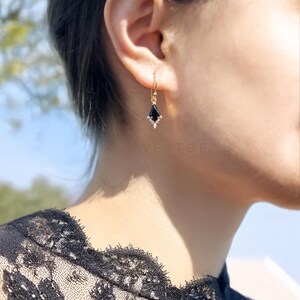 Art Deco Black Onyx Earrings Gold, Dangle Drop Earrings Natural Black Onyx Gemstone, Elegant Earrings Gift for Women, Unique Birthday Gift
