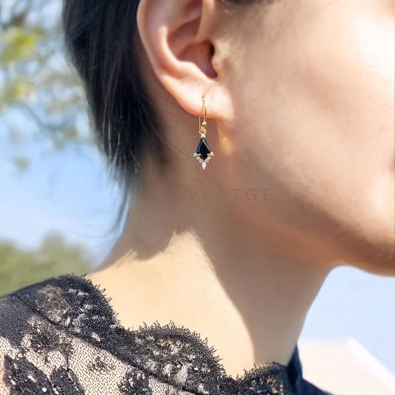 Art Deco Black Onyx Earrings Gold, Dangle Drop Earrings Natural Black Onyx Gemstone, Elegant Earrings Gift for Women, Unique Birthday Gift
