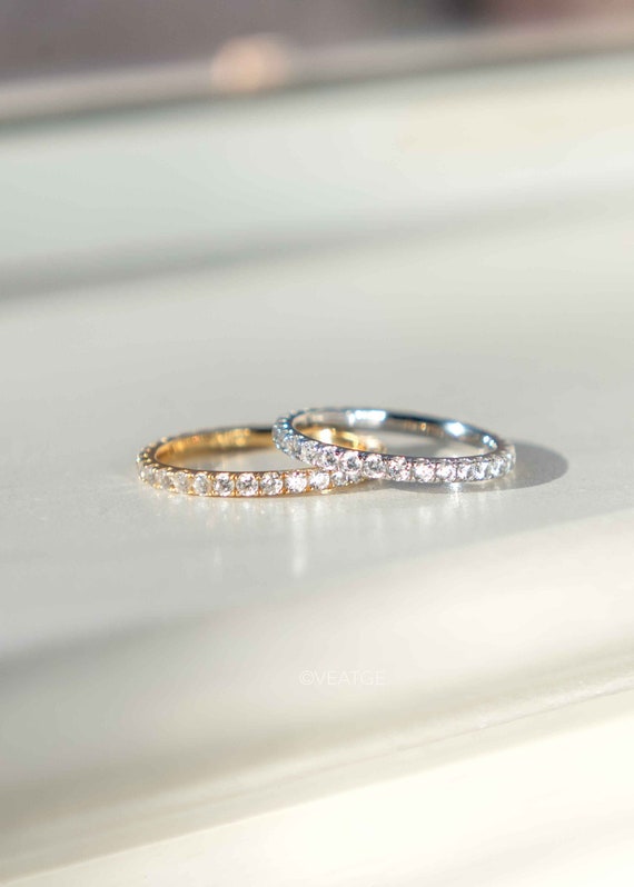 Full Eternity Band Diamond Ring, Simple Wedding Band, Dainty Stacking Ring, Micro pave ring, Promise Ring, Stackable Rings Gold