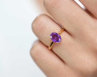 Dark Purple Amethyst Ring in 18k Gold Vermeil, Birthstone Gifts for Women, February Birthstone, Birthday Gifts for Women, Amethyst Jewelry