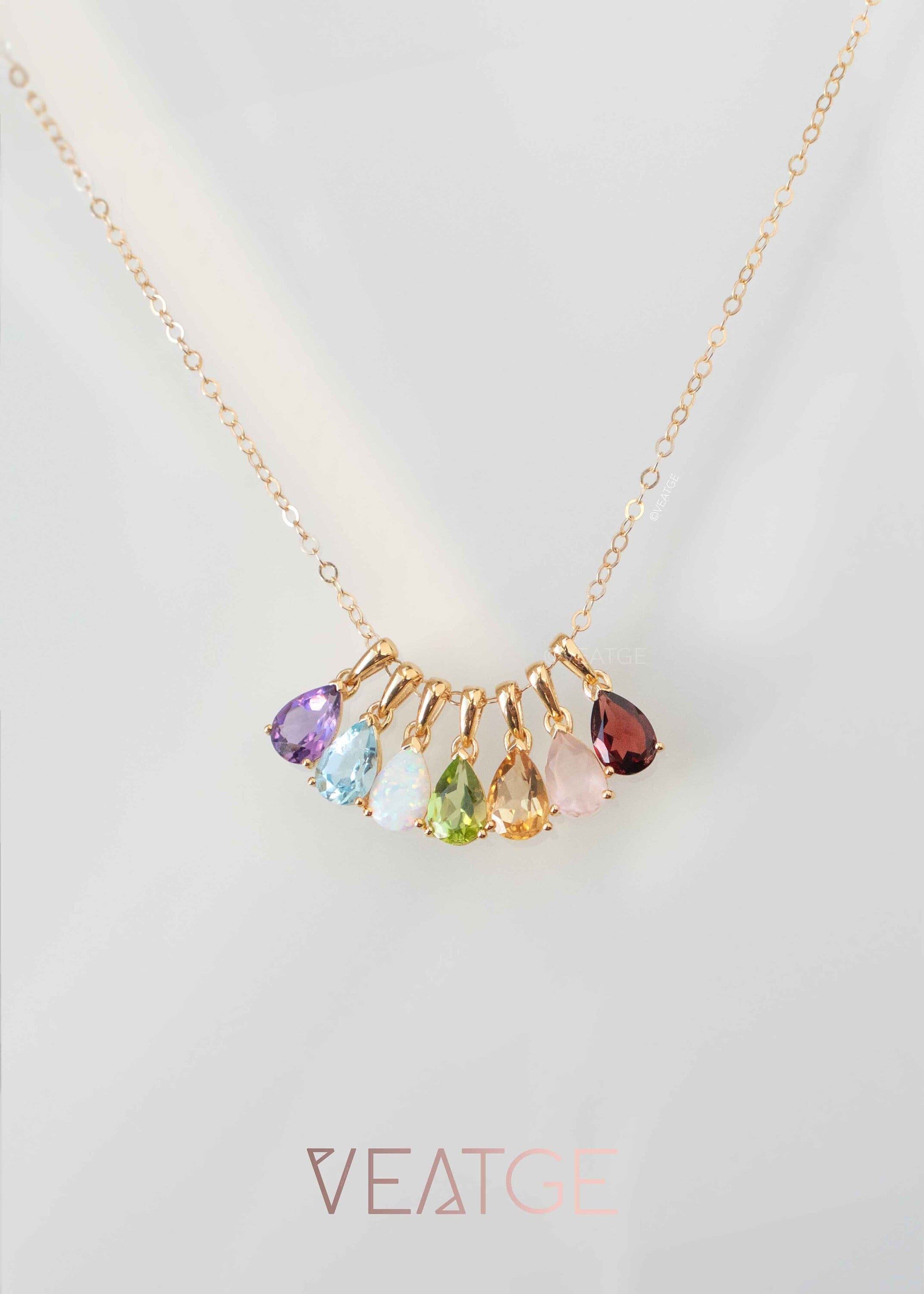 14k Gold Filled Natural Birthstone Pendant Necklaces, Wife Mom Gifts, Minimalist Pear Teardrop Birthstone Jewelry, Unique Mother's Day Gifts