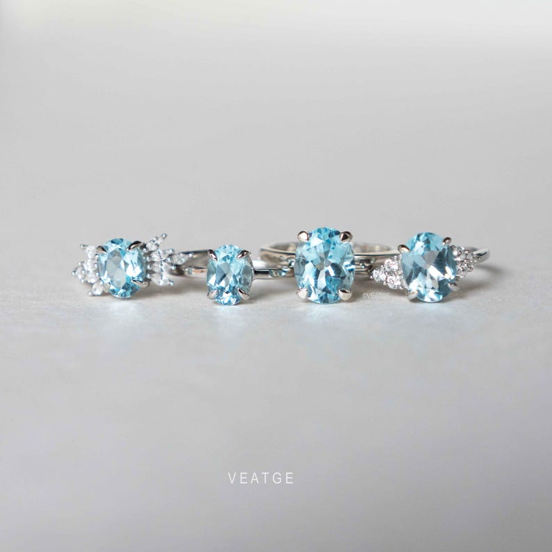 Sky Blue Topaz Ring in 925 Sterling Silver, December Birthstone Natural Gemstone Gifts, Birthday Anniversary Gifts for Wife Sister Mom