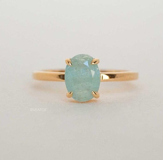 Aquamarine Ring Gold Vermeil 1.25 ct. Raw Natural Gemstone, March Birthstone Rings, Birthday Gift for Her, Aquamarine Jewelry Minimalist