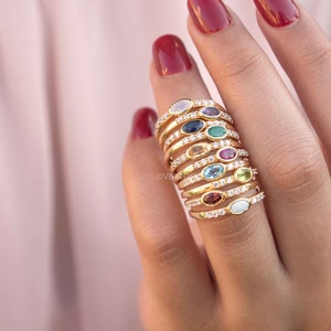 Gemstone stacking rings in gold dainty