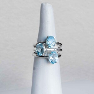 Sky Blue Topaz Ring in 925 Sterling Silver, December Birthstone Natural Gemstone Gifts, Birthday Anniversary Gifts for Wife Sister Mom