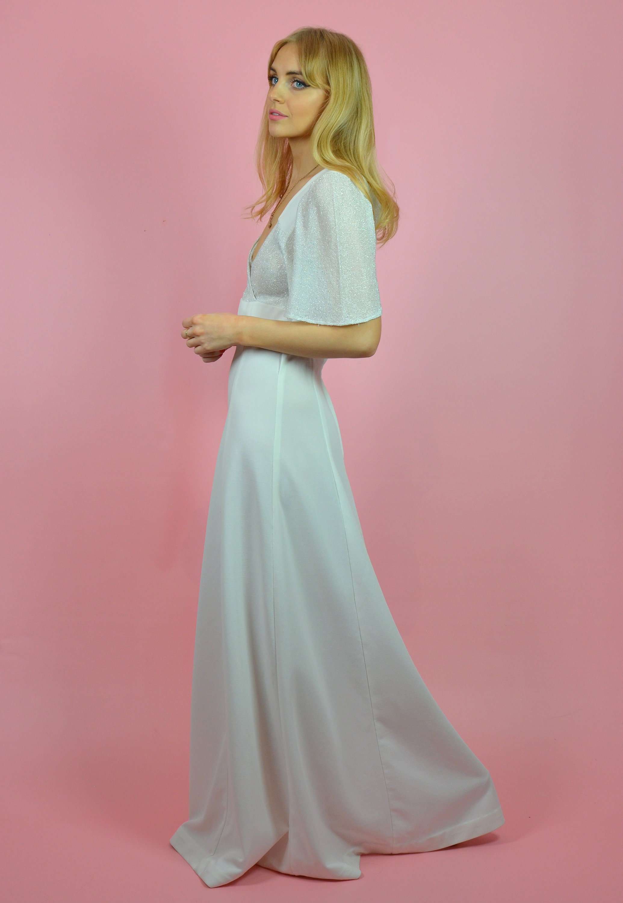Vintage 70s White &amp; Silver Ephemeral Bohemian WEDDING
