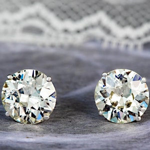 4.19 CTW L/M Old Euro Diamond Stud Earrings 14K White Gold | Band Wedding Engagement