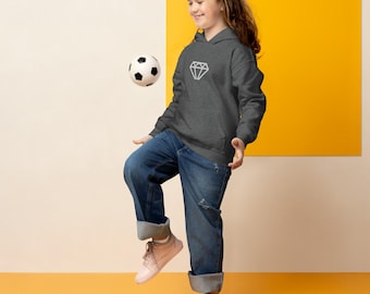 Sudadera con capucha juvenil de tejido grueso con logo de diamante blanco bordado.