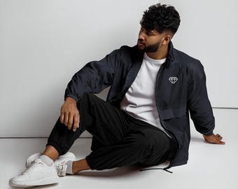 Vit diamantlogotyp unisex vindjacka