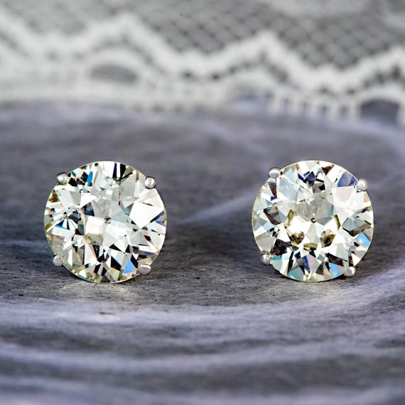 4.19 CTW L/M Old Euro Diamond Stud Earrings 14K W… - image 1