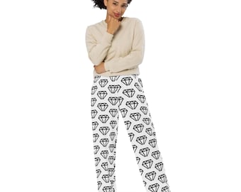 Pantalones unisex de pierna ancha con logo de diamante negro.