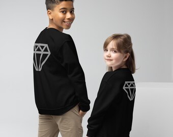 Sudadera juvenil de cuello redondo con estampado de rombos grises