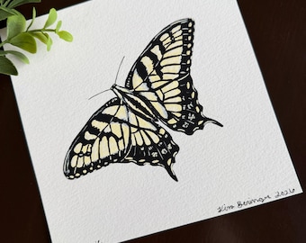 Swallowtail Butterfly, Original Gouache Painting, 6x6 Wall Art