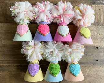 Ready to Ship! Colorful Heart Birthday Hat | Valentine’s Whimsical Party | Kids Photoshoot Prop | boho | Pom Pom