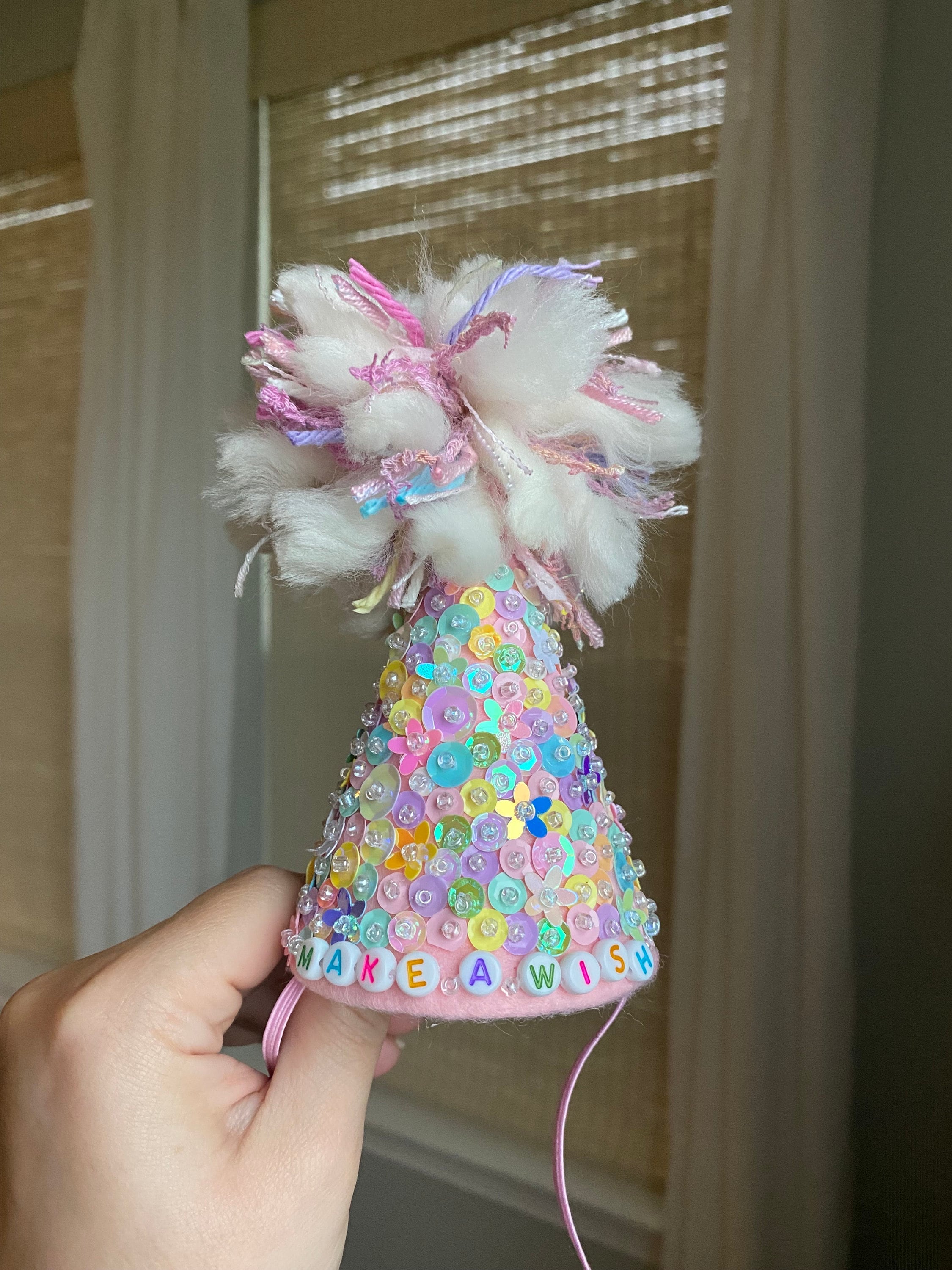 Make a Wish Felt Sequin Birthday Hat Whimsical Party Kids