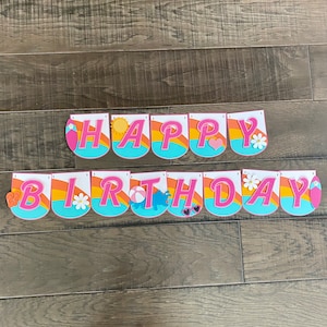 Retro Beach Theme Birthday Banner | Malibu Cali | Custom Name or Phrase