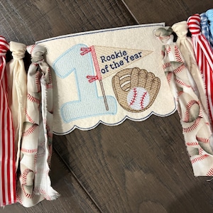 Banner ricamato per seggiolone da baseball Rookie of the Year / tessuto strappato / classico stile americano / strisce a quadretti / rosso bianco blu