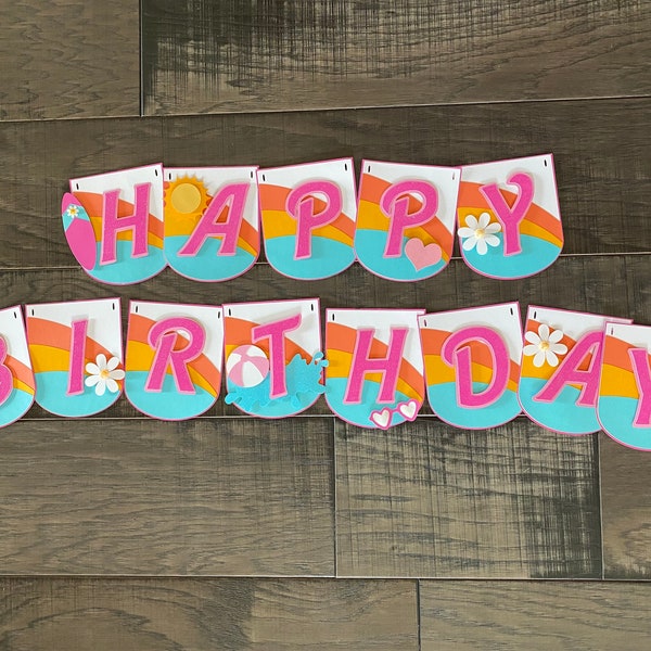 Retro Beach Theme Birthday Banner | Malibu Cali