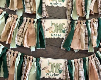 Embroidered Duck High Chair Banner: Vintage Plaid, Rustic First Birthday Personalized Custom