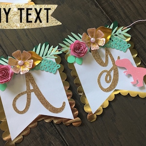 Girly Floral Dinosaur Theme Banner | Kid's Girly Dino Decorations | Young Wild and Three, Three Rex, Wild One Party