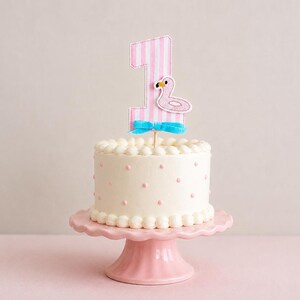Flamingo Pool Float First Birthday Cake Topper: Personalized Embroidered Felt Appliqué