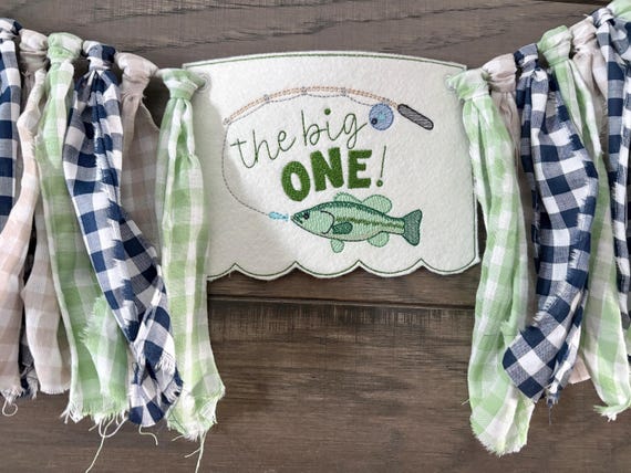 The Big ONE Fishing High Chair Banner: Embroidered First Birthday Decor
