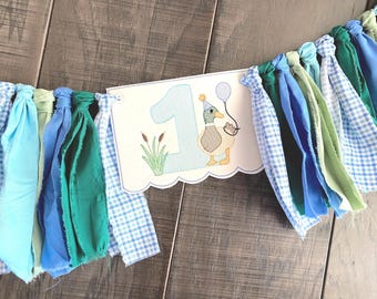 Duck First Birthday High Chair Banner, Embroidered Farmhouse Garland
