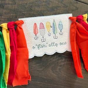 Pancarta para silla alta O-Fish-Ally: decoración para primer cumpleaños de pesca, decoración para fiesta de pesca arcoíris, pancarta hecha a mano para primer cumpleaños de niño