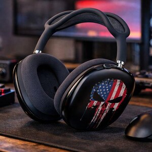 AirPods Max Cover - American Skull Art - Distressed Flag Design - Designer Headphone Shell