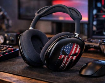 AirPods Max Cover - American Skull Art - Distressed Flag Design - Designer Headphone Shell